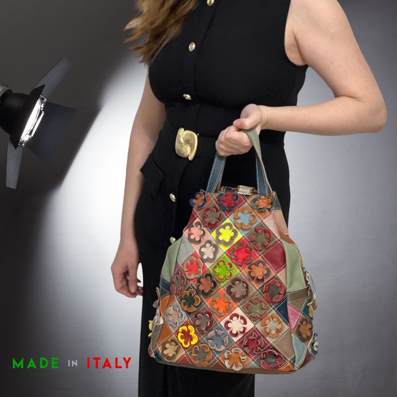 rucsac multicolor din piele pentru dama